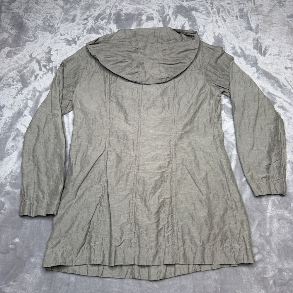 Eileen Fisher Hooded Jacket Women's XS Beige Metallic Linen Look Zip Coat - Picture 2 of 7
